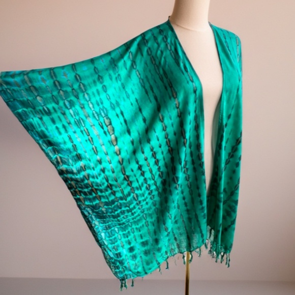 0144 / Tie Dye Green Brown Cardigan Outer, Oversized Top - Picture 6 of 13